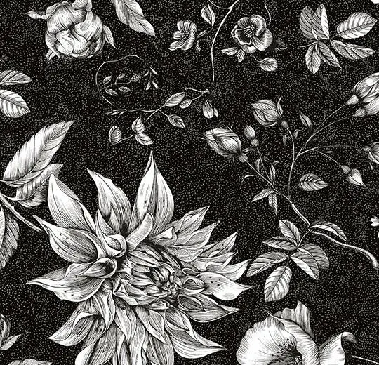 heterojen vinil floral – 270004E Dahlia bouquet XL black